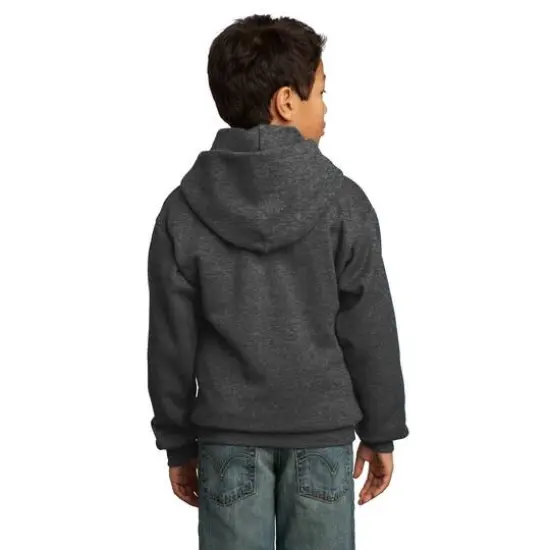 Port & Company® Neutrals Youth Core Fleece Pullover Hooded Sweatshirt Dark Heather Gray {5}