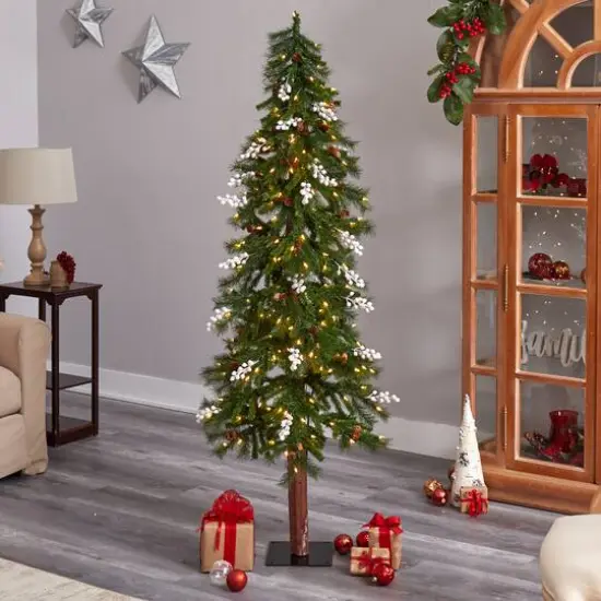 6ft. Pre-Lit Alpine Artificial Christmas Tree, Warm White LED Lights {3}