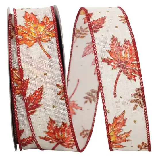 JAM Paper 1.5" x 20yd. Linen Wired Glitter Highlights Leaf Ribbon {1}