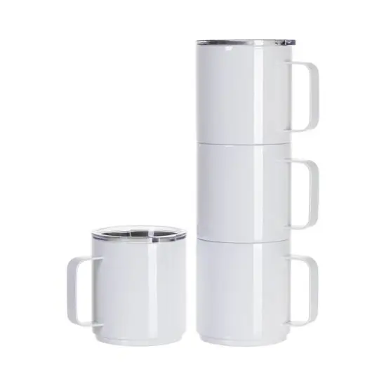 Craft Express 4ct. 13oz. White Stainless Steel Stackable Mug with Lid {1}