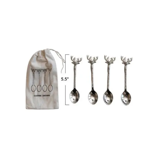 Hello Honey® 5.5" Nickel Finish Reindeer Handle Coffee Spoon Set {4}