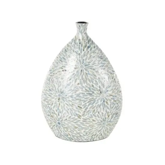 24.25" Blue & Cream Floral Mosaic Mother of Pearl Vase {7}