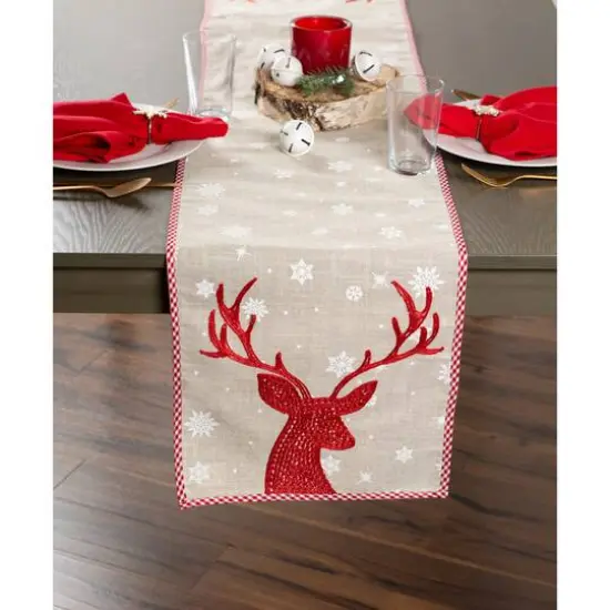 DII&reg; 108" Red Reindeer Embroidered Table Runner {8}