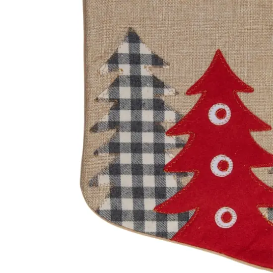 19" Beige & Red Burlap Happy Holidays Forest Trees Christmas Stocking {4}
