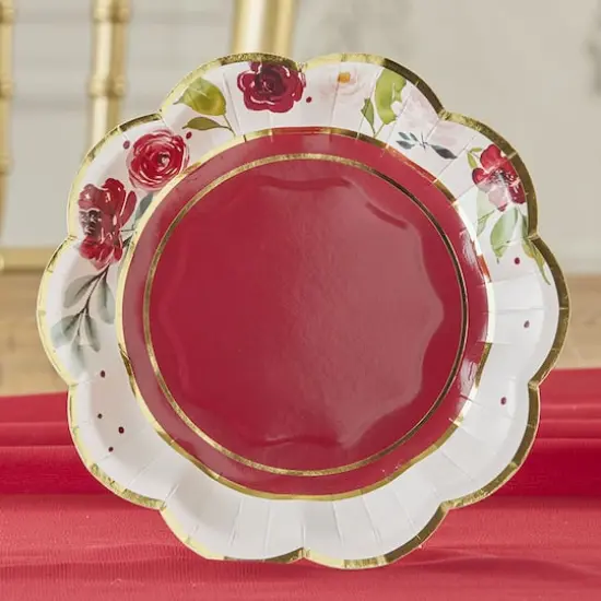 Kate Aspen&reg; 7" Burgundy Blush Floral Premium Paper Plates, 64ct. {4}