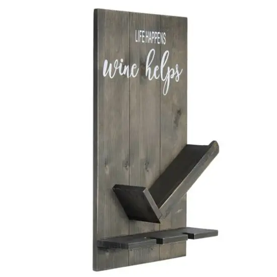 Elegant Designs Wall Mounted Wine Bottle Shelf & Glass Holder Rustic Gray {7}