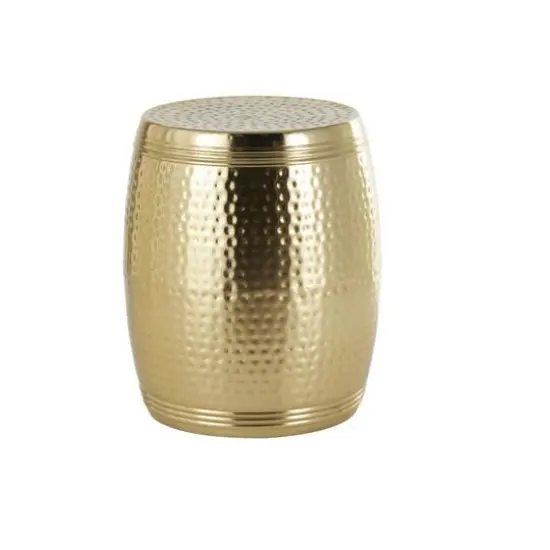 19" Gold Metal Hammered Drum Side End Accent Table {9}