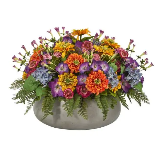 16" Mixed Floral Plant in Gray Garden Planter {1}