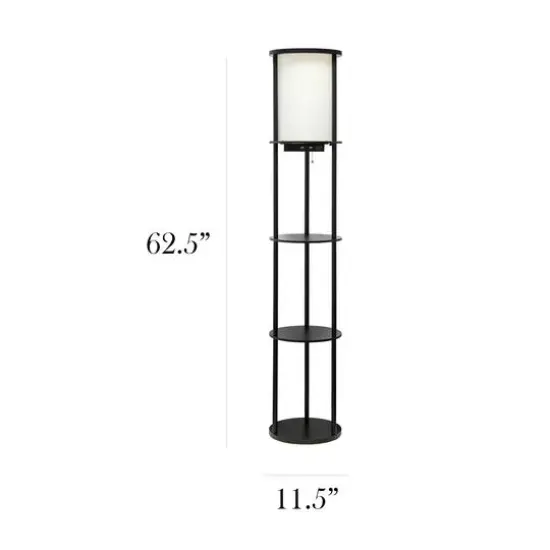 Simple Designs&trade; 62.5" Round Floor Lamp with 2 USB Ports and 1 Outlet Black {4}
