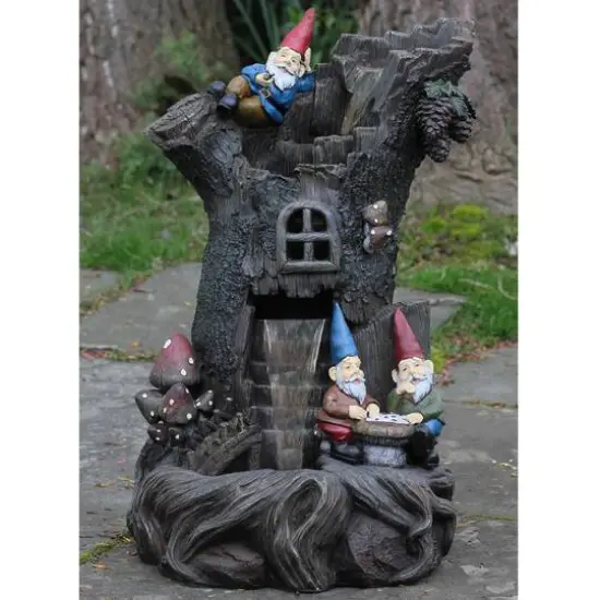 28" Three-Tier Gnome Home Tree Stump Outdoor Patio Garden Water Fountain {3}