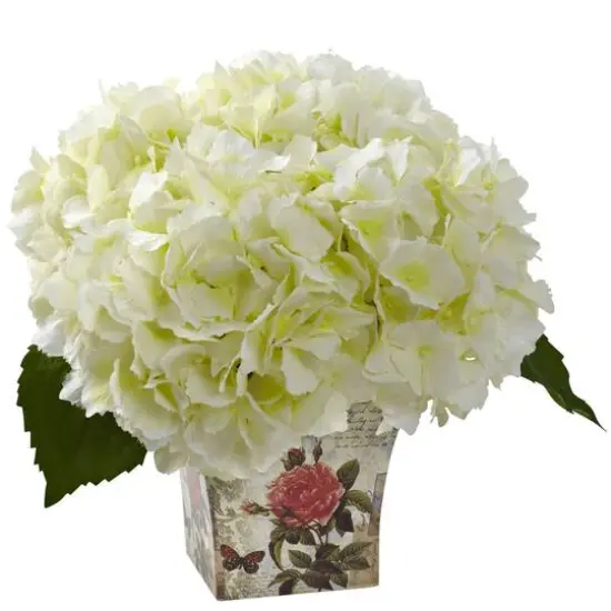 9'' White Hydrangea Arrangement in Floral Planter {1}