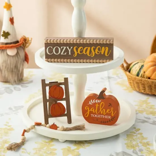 Glitzhome&reg; Fall Wood Word Signs Table D&eacute;cor Set {5}
