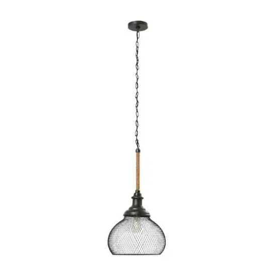 Hello Honey® Robert Stevenson Lighting Martha 26" Black Woven Metal & Natural Rope Ceiling Light {9}