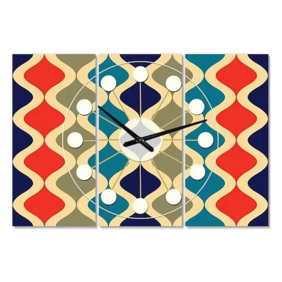 Designart Retro Ornamental Design VI Oversized Mid-Century Modern Multipanel Wall Clock {1}