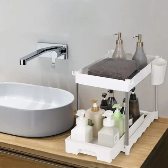 NEX™ 16" 2-Tier Under Sink Organizer with Sliding Drawer White {7}