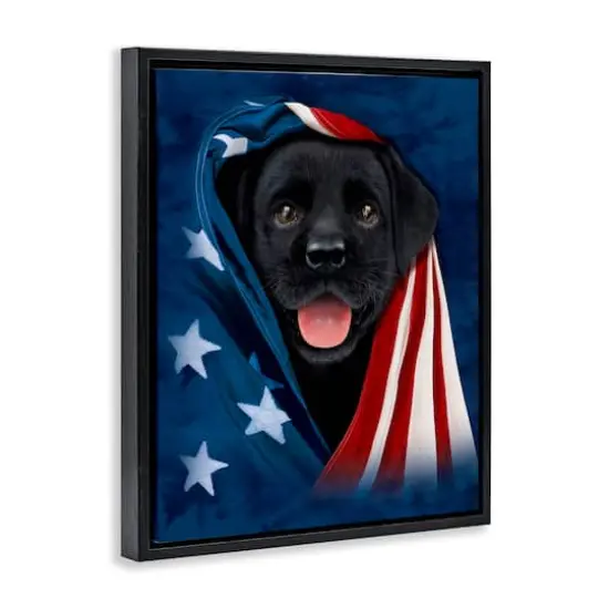 Stupell Industries Labrador & American Flag Floater Framed Art Black {4}