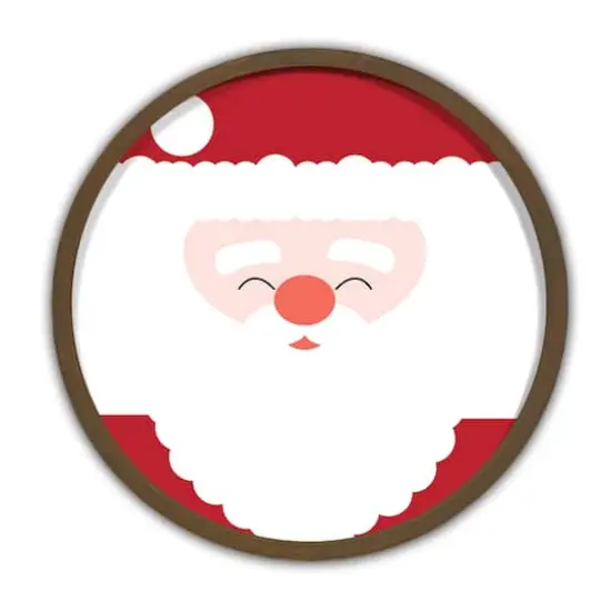 Santa Face Round Wall Art in Brown Frame {1}