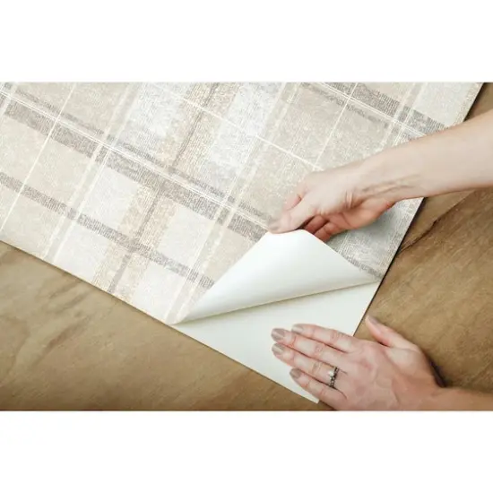 RoomMates Tweed Plaid Peel & Stick Wallpaper Beige {8}
