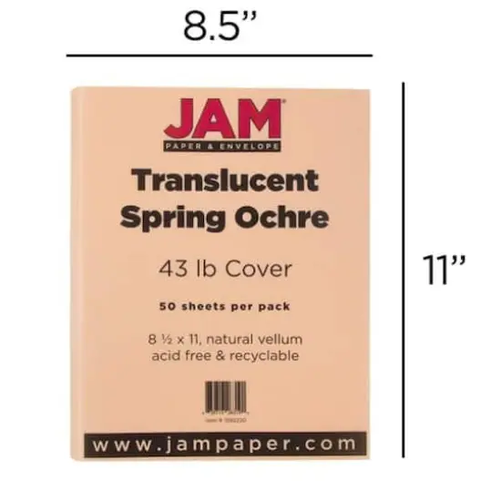 JAM Paper 8.5" x 11" Translucent Vellum Cardstock, 250ct. Spring Ochre {5}
