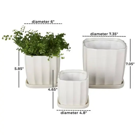 White Square Wide Groove Textured Ceramic Planter Set {8}