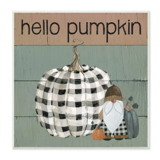 Stupell Industries Hello Pumpkin Rustic Greeting Patchwork Plaid Gnome,12" x 12" {1}