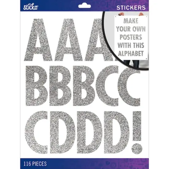 Sticko&reg; Silver Glitter Futura XL Alphabet Stickers {1}