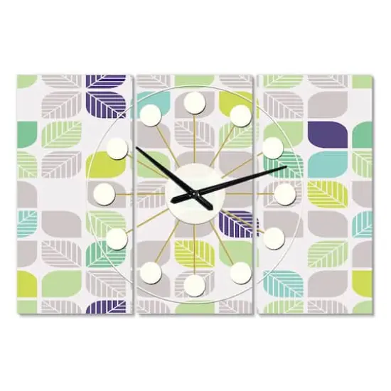 Designart 'Geometric Pattern With Leaves Oversized Mid-Century Modern Multipanel Wall Clock {1}