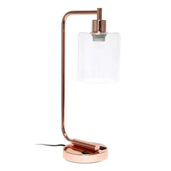 Lalia Home Iron Desk Lamp with USB Port and Glass Shade Rose Gold {12}
