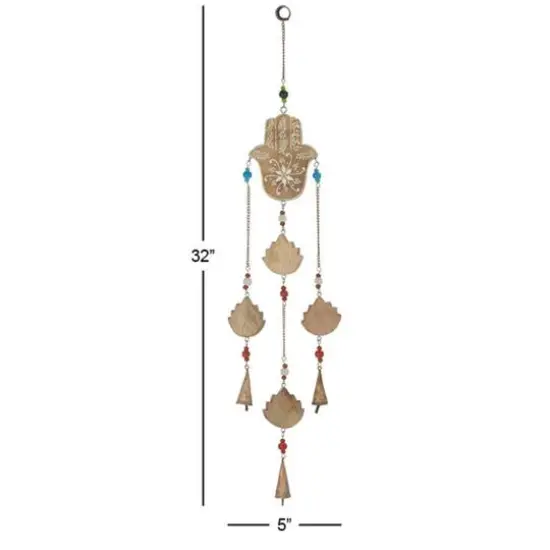 Brown Mango Wood Eclectic Style Windchime, 5" x 32" {6}