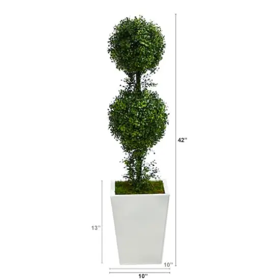 3.5ft. Boxwood Double Ball Topiary Artificial Tree in White Metal Planter(Indoor/Outdoor) {3}