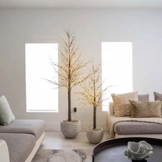 6ft. Pre-Lit Artificial Christmas Twig Tree, Warm White LED Lights {11}