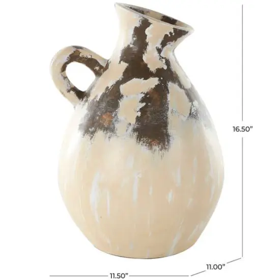 16.5" Cream Ceramic Vase with Curved Handle {8}