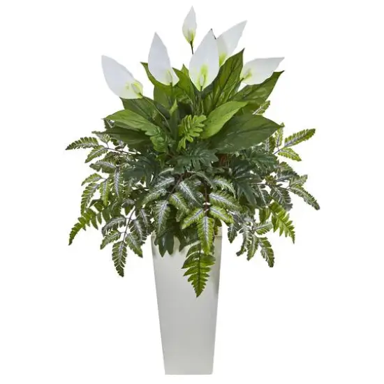 3ft. Mixed Peace Lily in White Tower Vase {1}