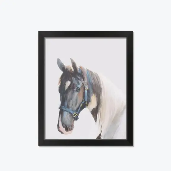 Horse Watercolor Black Framed Print {1}