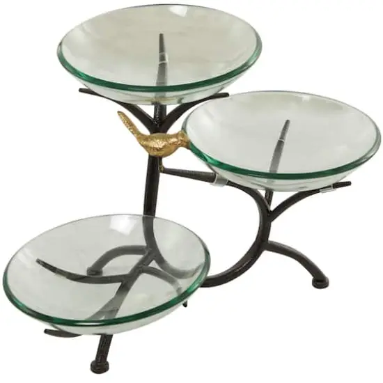 20" Clear Glass Kitchen Serving Bowl with 3-Tier Black Metal Branch Stand {7}