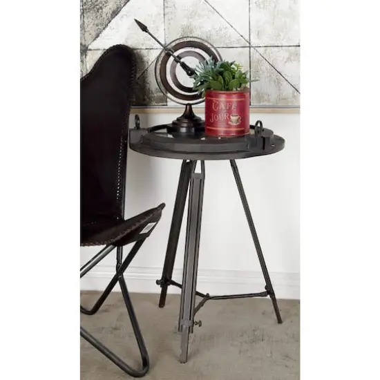 24" Black Metal Industrial Standing Clock Accent {7}