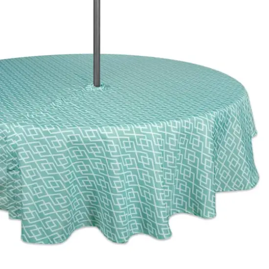 DII® 60" Round Aqua Diamond Outdoor Tablecloth with Zipper {1}