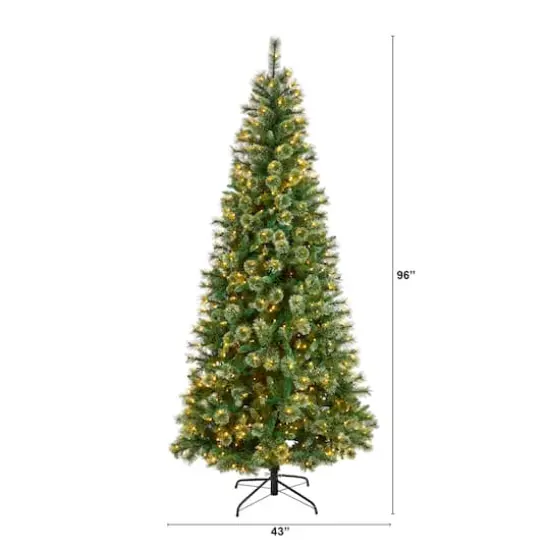8ft. Pre-Lit Wisconsin Snow Tip Pine Artificial Christmas Tree, Clear LED Lights {8}