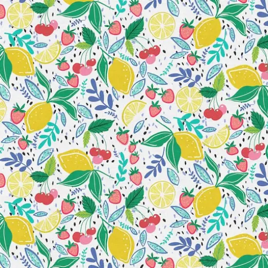 Fabric Editions White Mixed Fruits Cotton Fabric {1}