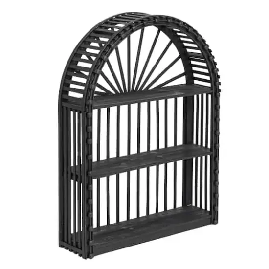 Hello Honey&reg; Black Arched Bamboo & Wood Wall Shelf {1}