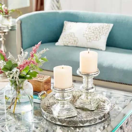 Silver Glass Traditional Candle Holder Set, 2ct. {7}