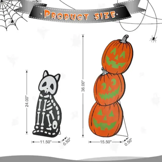 Glitzhome&reg; Halloween Wooden Skeleton Cat and Stacked Pumpkin Porch Decor Set {9}