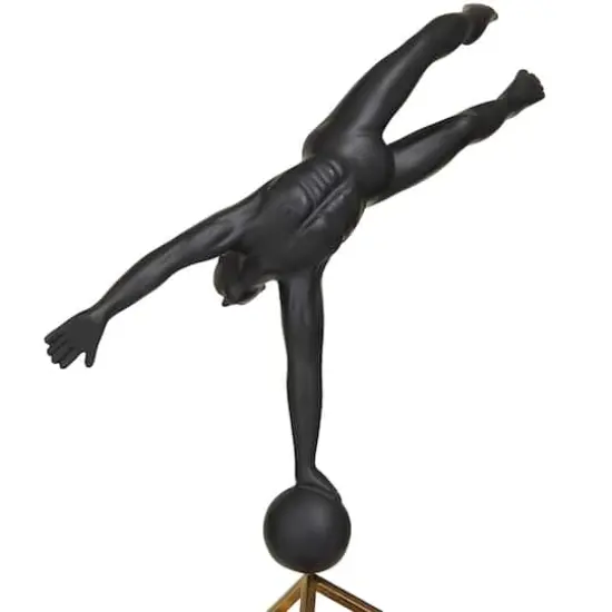 17" Black Marble Gymnast Sculpture with Gold Cube Base {4}