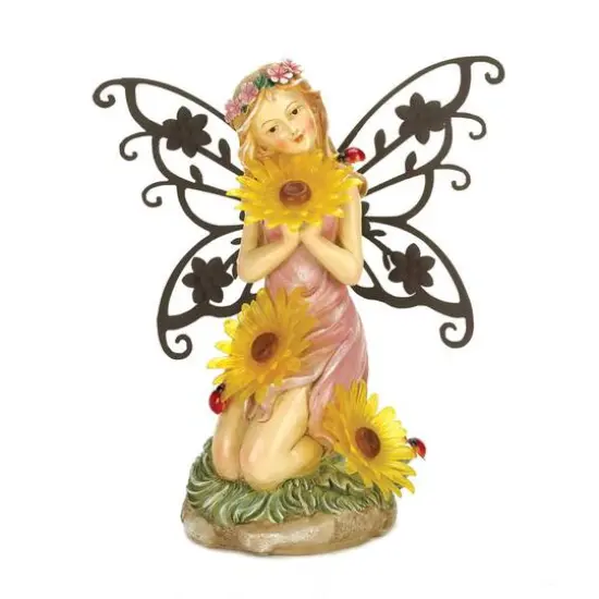 11.5" Garden Blooms Fairy Solar Statue {1}