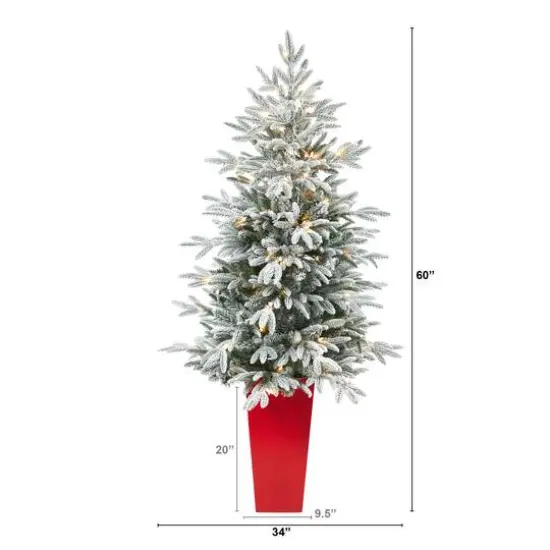 5ft. Pre-Lit Flocked Manchester Spruce Artificial Christmas Tree in Tower Planter, Clear Lights {6}