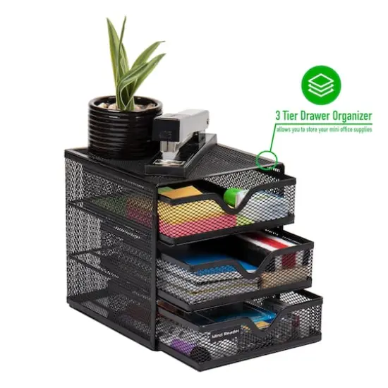 Mind Reader Black Mesh Mini 3 Tier Drawer Desk Office Supplies Organizer {6}