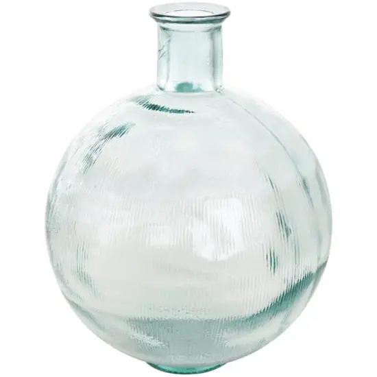 17" Clear Ribbed Round Glass Spanish Vase {1}