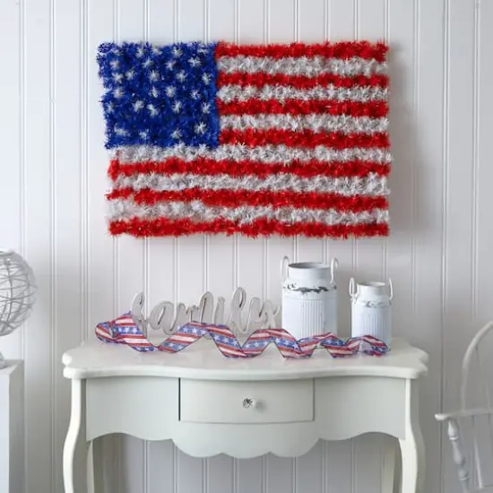 3ft. Pre-Lit Red, White & Blue American Flag Wall Panel, Warm LED Lights {6}