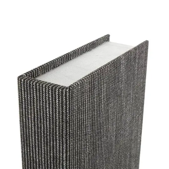 Black Fabric Faux Book Storage Decorative Box with White Sewn Pattern Set {6}