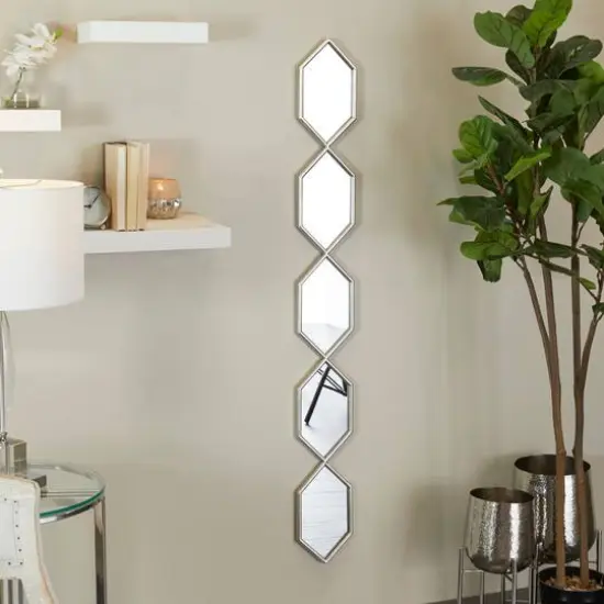 Silver Metal Slim Stacked Chain 5 Layer Wall Mirror with Trellis Pattern 7" x 1" x 59" {7}